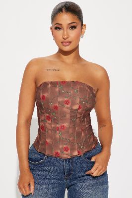 Rose Garden Corset Top - Brown Combo sold by Fashion Nova