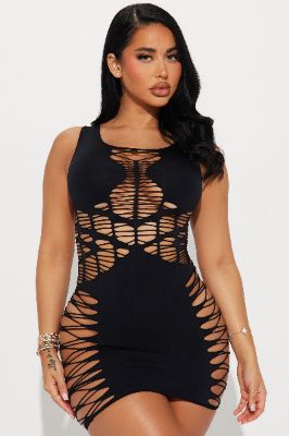 Watch Out For Me Dress Bodystocking - Black sold by Fashion Nova