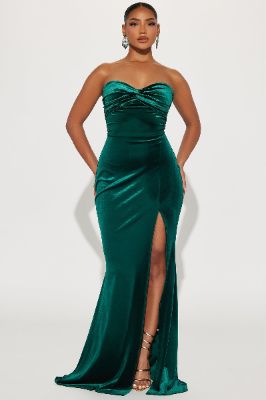 Mildred Velvet Maxi Dress - Hunter sold by Fashion Nova