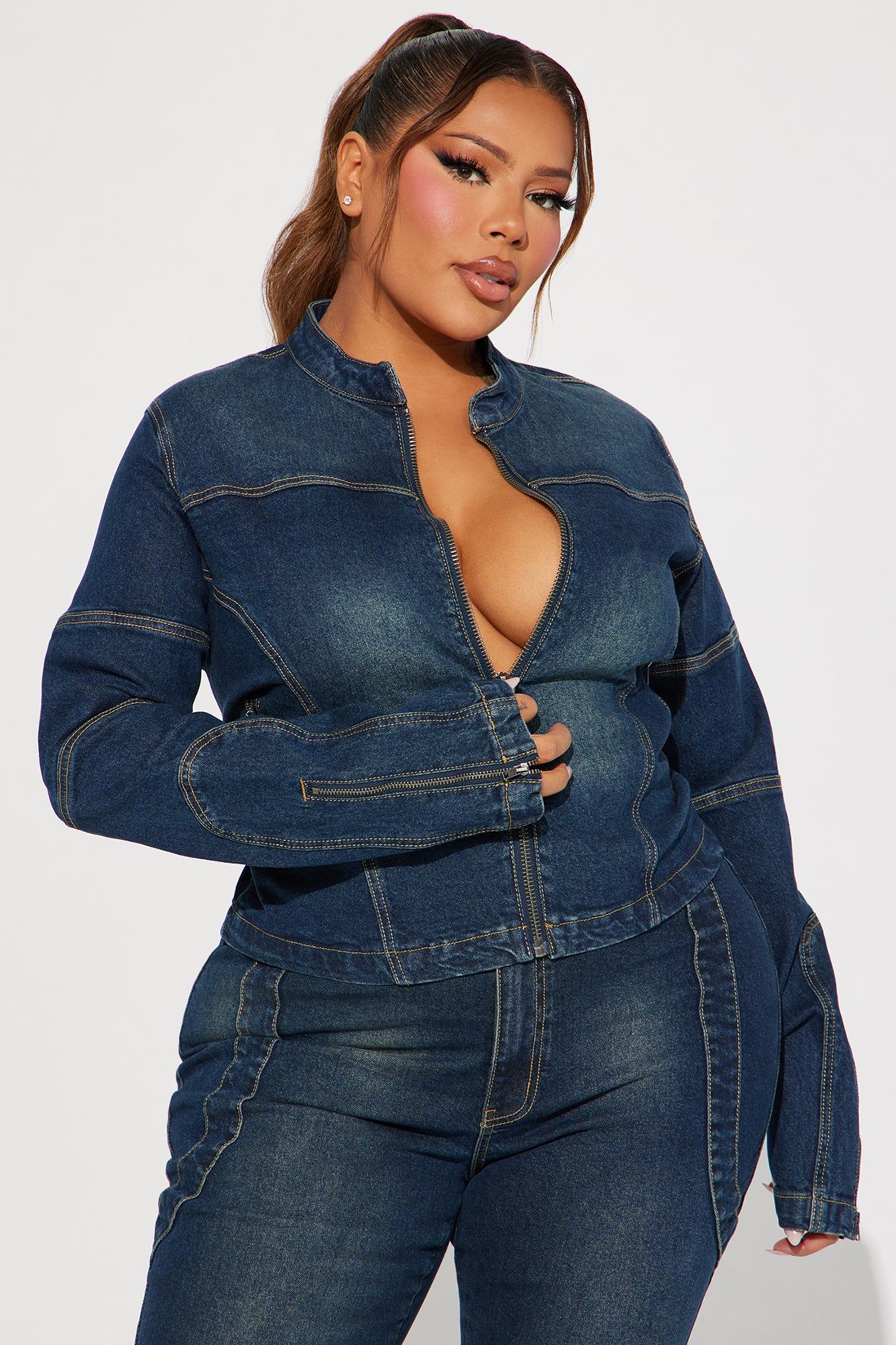 In The Running Denim Moto Jacket - Dark Wash sold by Fashion Nova product image thumbnail 4