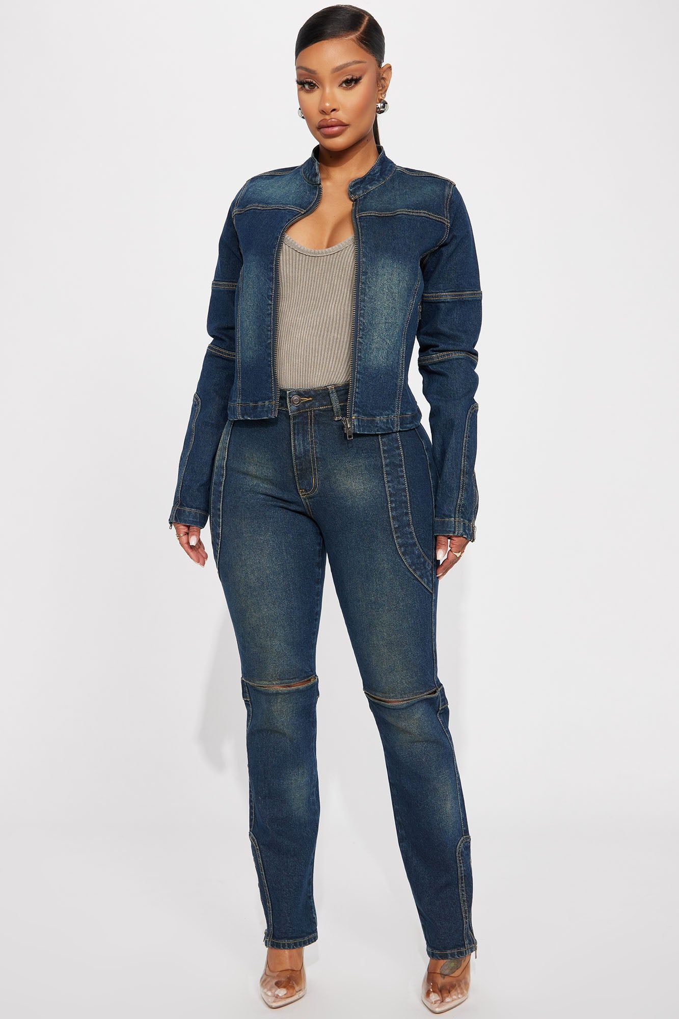 In The Running Denim Moto Jacket - Dark Wash sold by Fashion Nova product image thumbnail 2