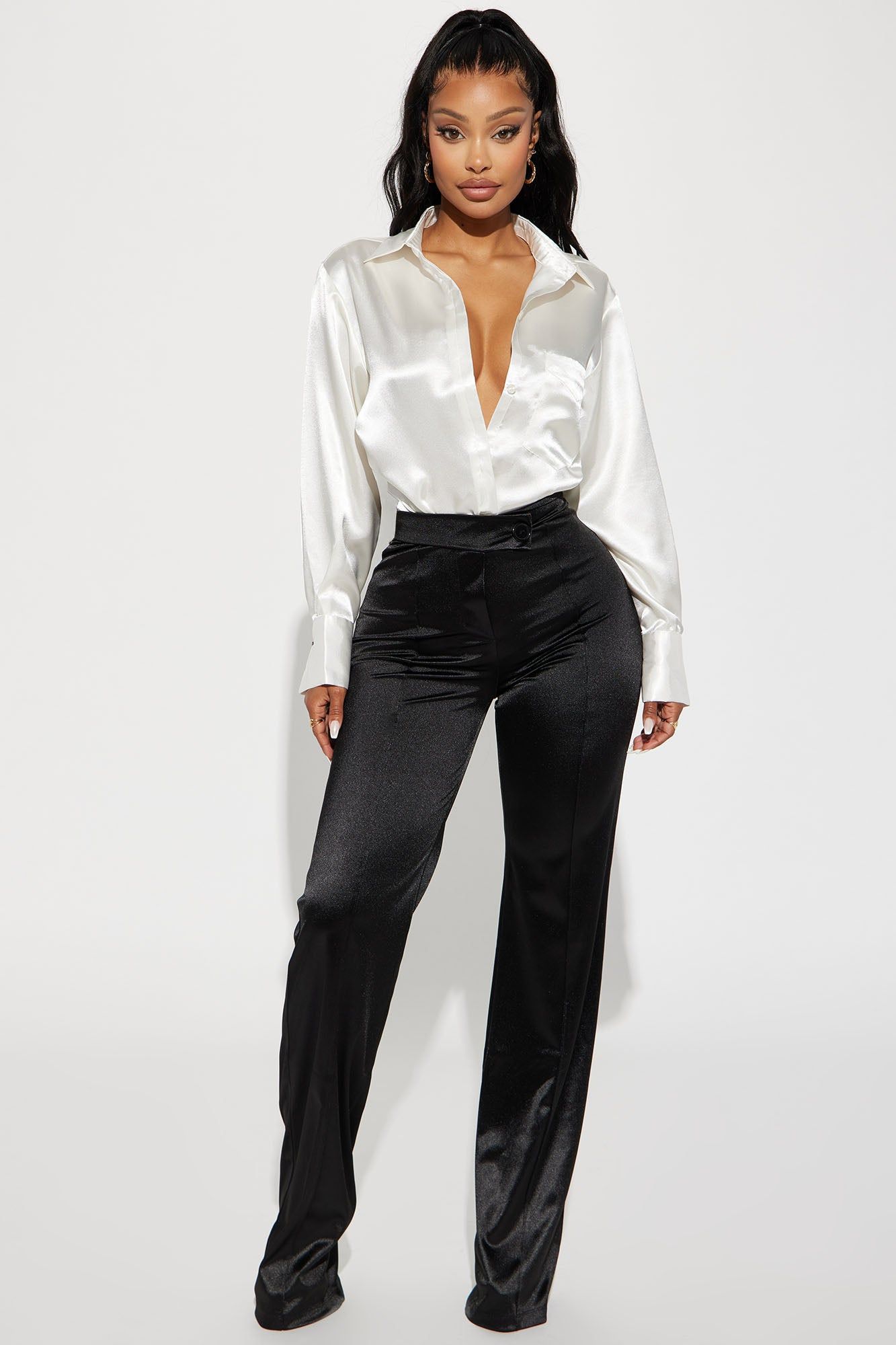 Call It Even Wide Leg Satin Dress Pants - Black sold by Fashion Nova