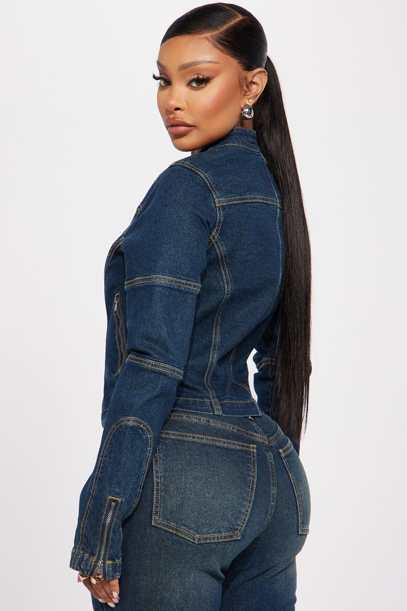 In The Running Denim Moto Jacket - Dark Wash sold by Fashion Nova product image thumbnail 3
