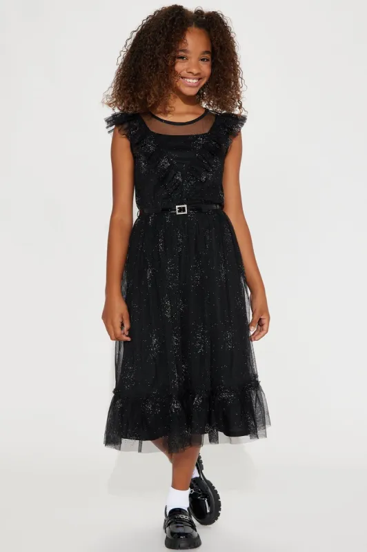 Mini Glitter Mesh Belted Knit Dress - Black sold by Fashion Nova