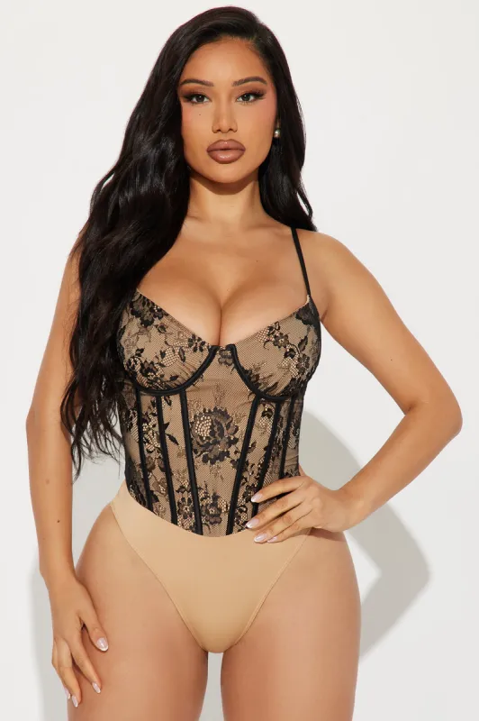 Still Mine Lace Bodysuit - Black/combo sold by Fashion Nova