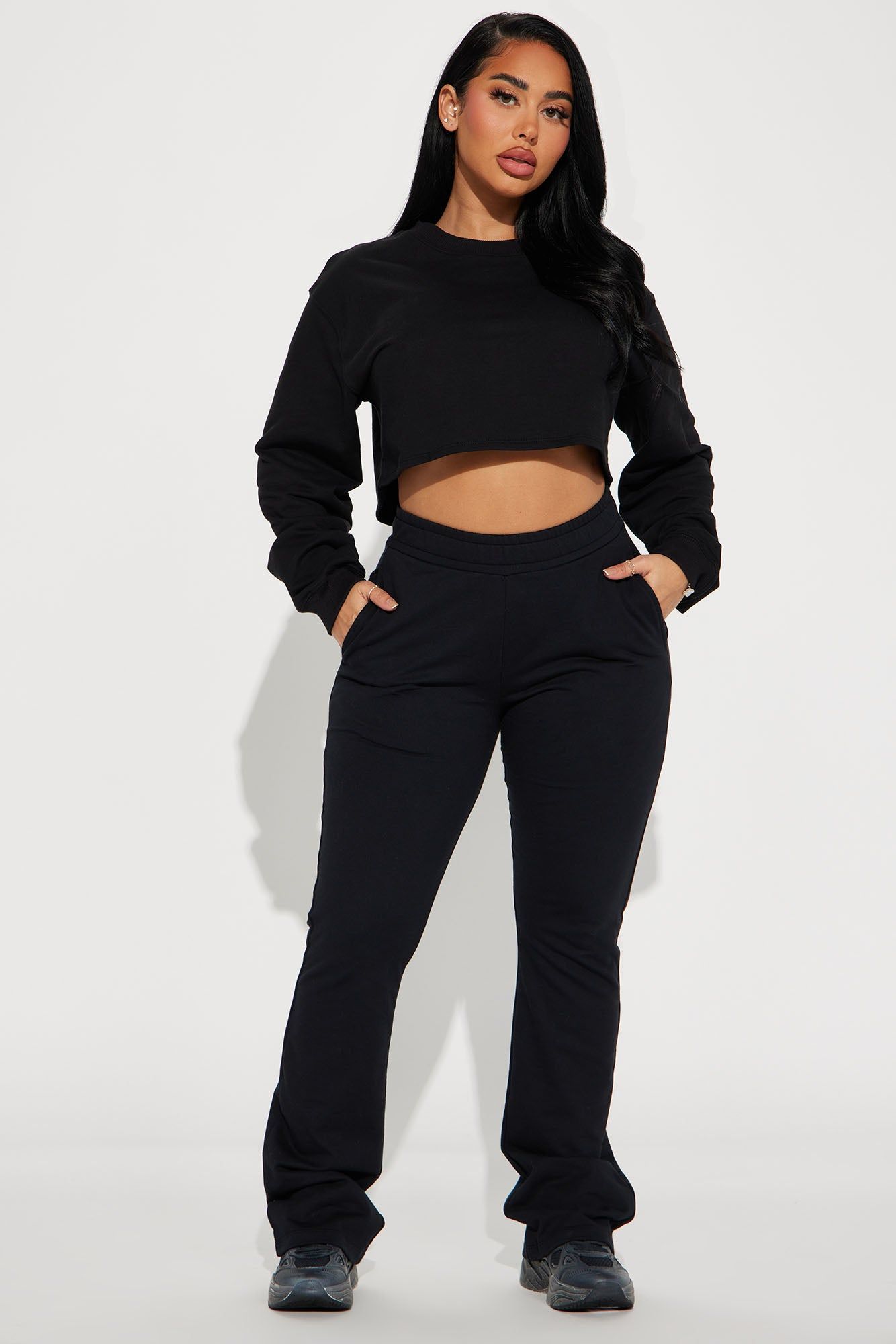 Flight Time Lounge Flare Pants - Black sold by Fashion Nova