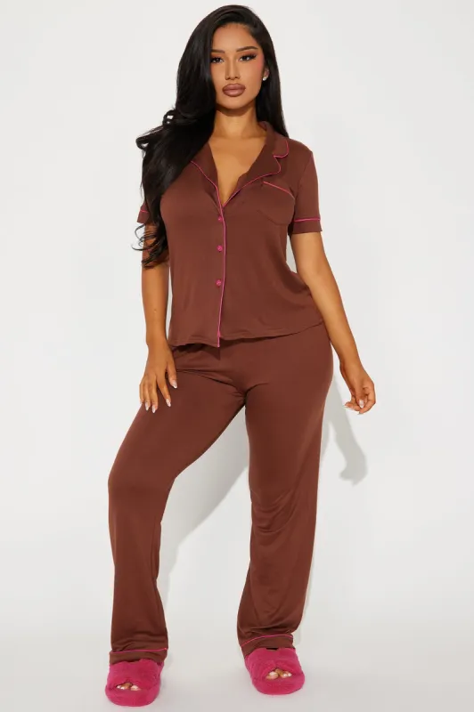 Hit Snooze PJ Pant Set - Brown sold by Fashion Nova