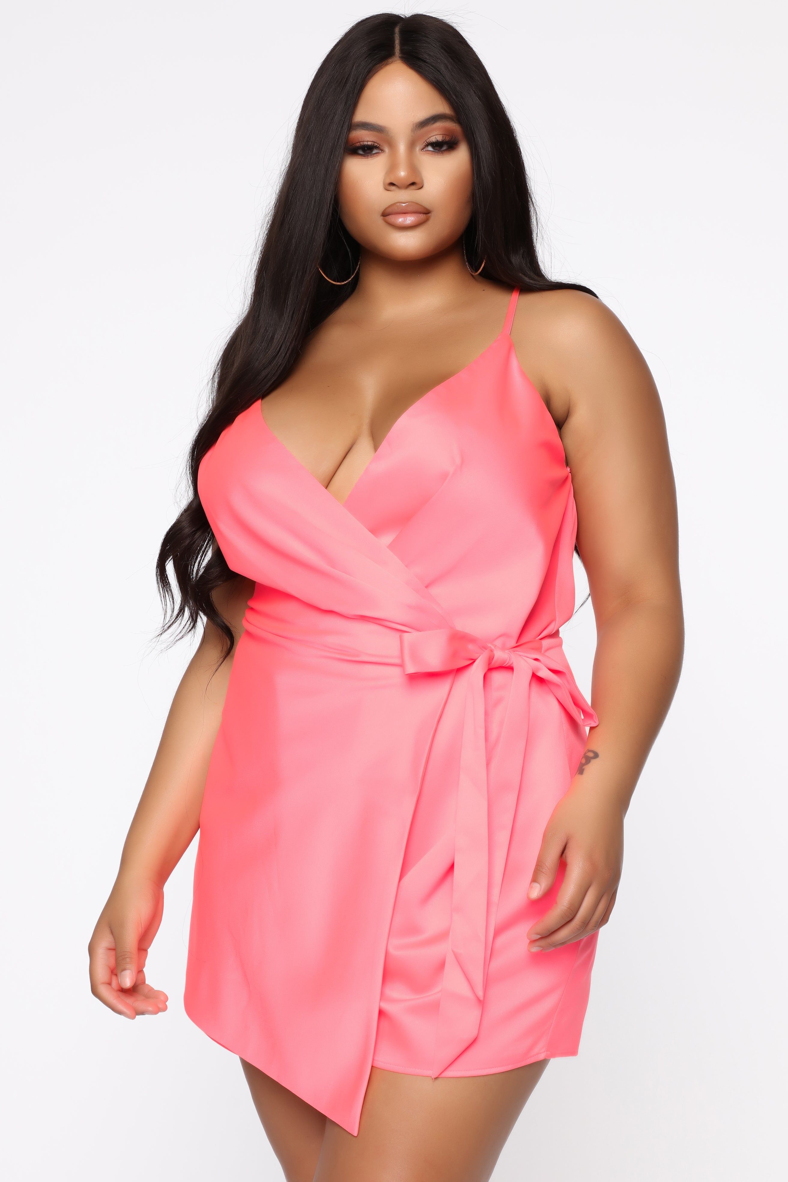 Wrapped In Your Love Satin Romper - Neon Pink sold by Fashion Nova product image thumbnail 5