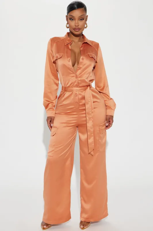 Get With It Satin Jumpsuit - Copper sold by Fashion Nova