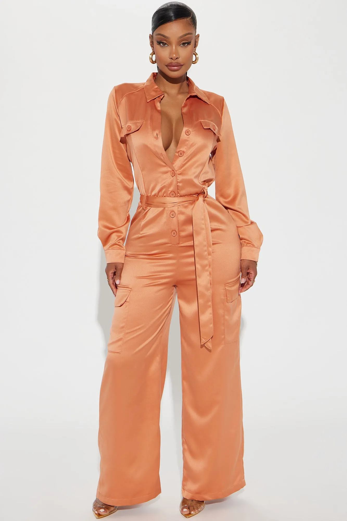 Get With It Satin Jumpsuit - Copper sold by Fashion Nova
