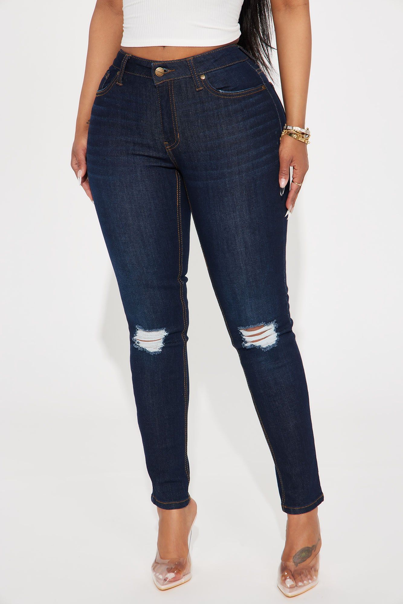To The Limits Ripped Stretch Skinny Jeans - Dark Wash sold by Fashion Nova product image thumbnail 2