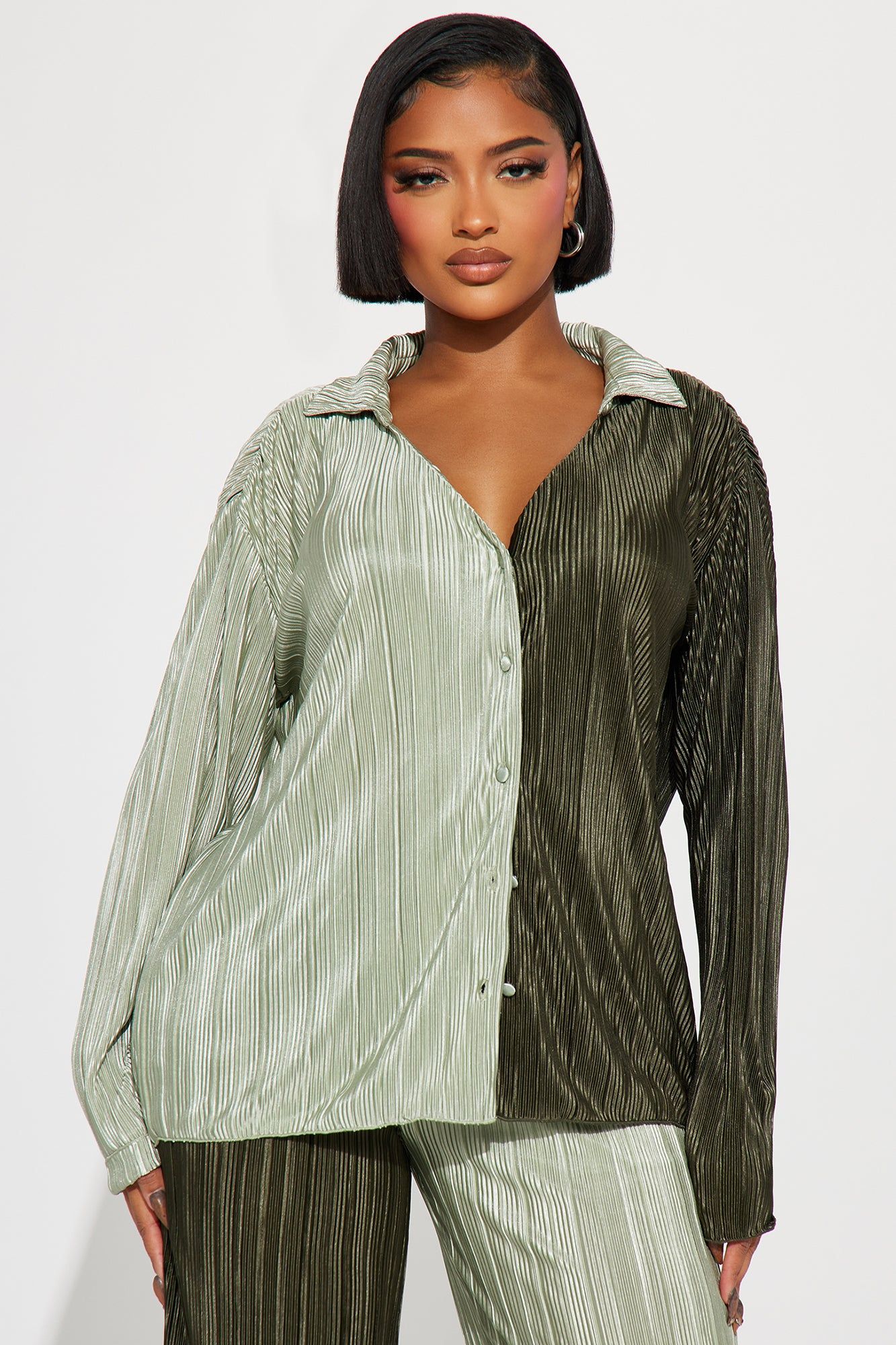 Chic Life Plisse Pant Set - Olive/combo sold by Fashion Nova product image thumbnail 2