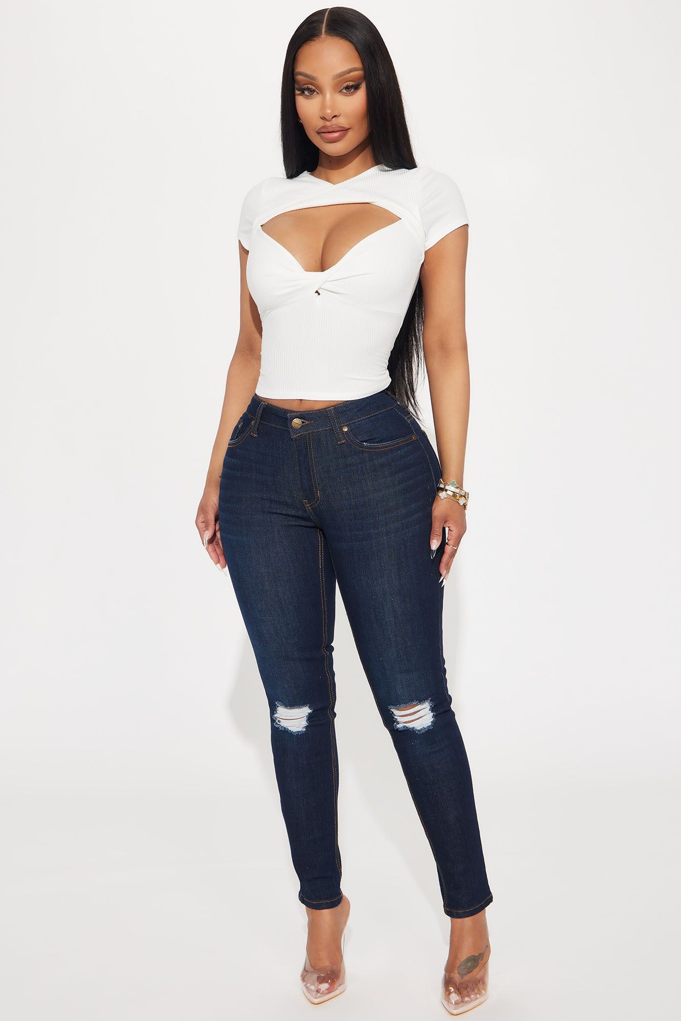 To The Limits Ripped Stretch Skinny Jeans - Dark Wash sold by Fashion Nova
