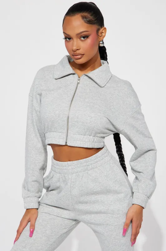 Give It Away Lounge Cropped Jacket - Heather Grey sold by Fashion Nova