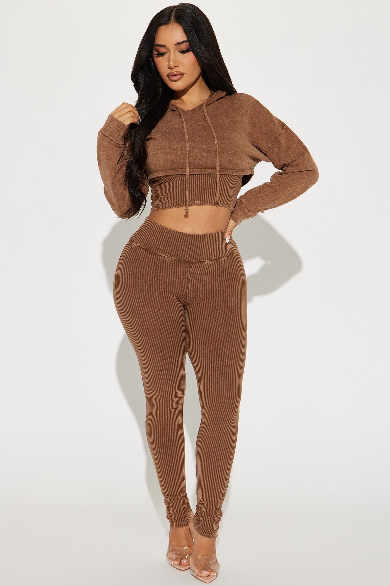 Chill Vibe Mineral Wash Legging Set - Mocha sold by Fashion Nova