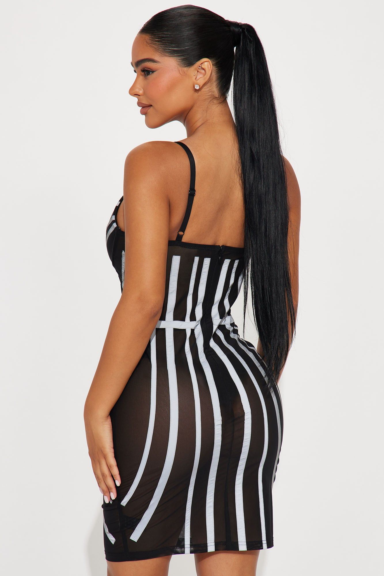 Electra Reflective Mesh Mini Dress - Black/combo sold by Fashion Nova product image thumbnail 4