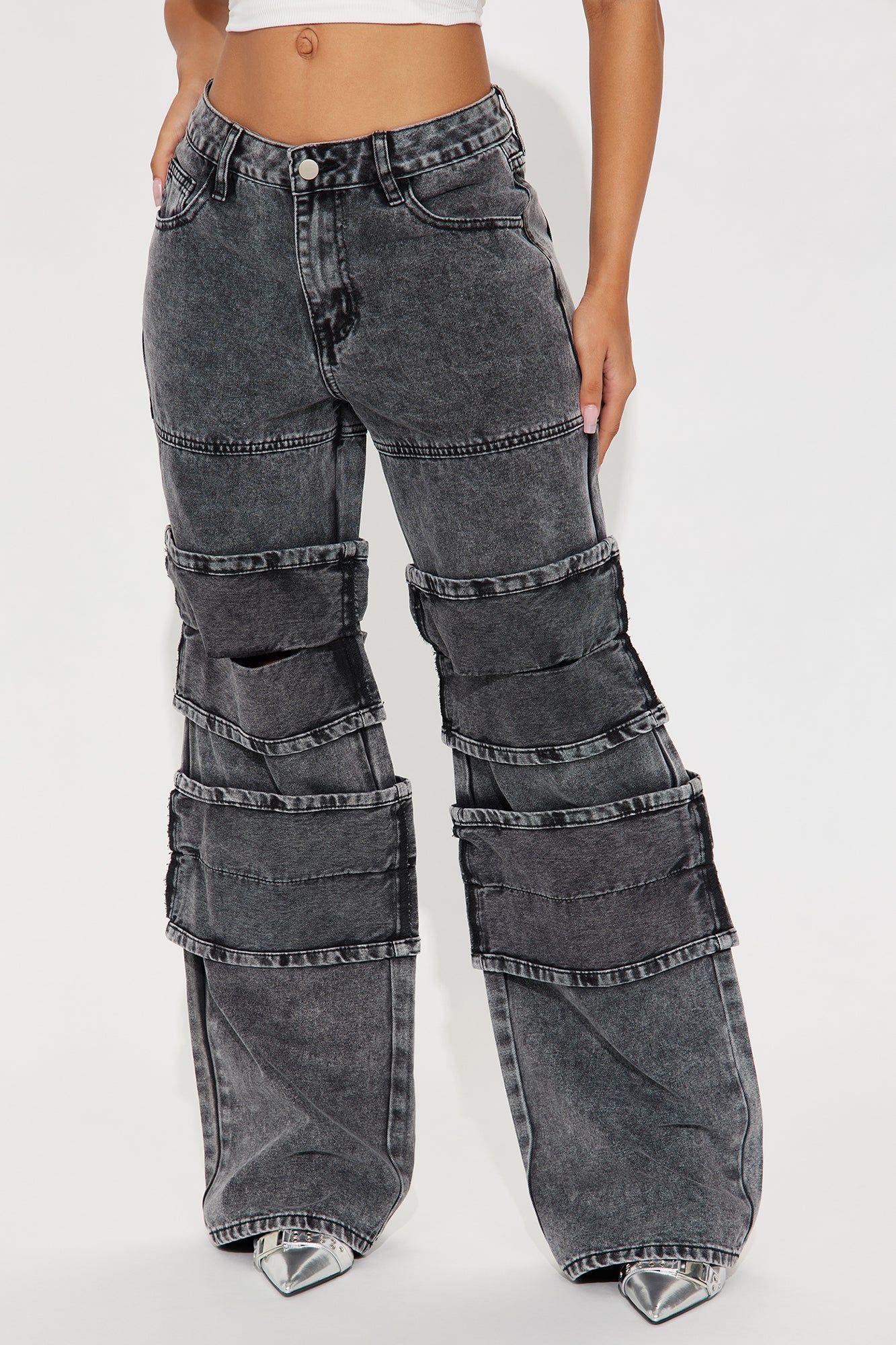 Don't Play Acid Wash Wide Leg Jeans - Black Wash sold by Fashion Nova product image thumbnail 2
