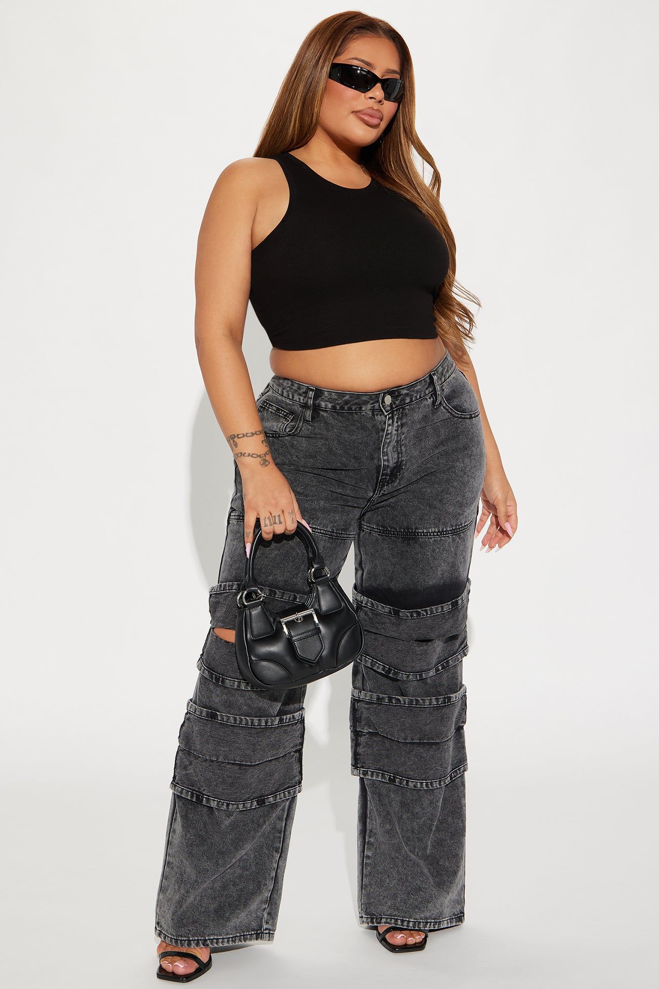 Don't Play Acid Wash Wide Leg Jeans - Black Wash sold by Fashion Nova product image thumbnail 4