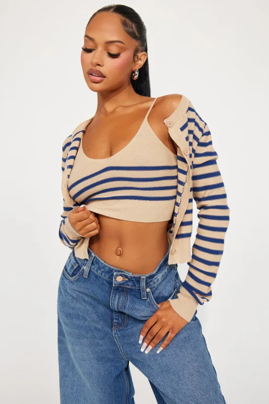 Rhode Island Striped 2 Piece Cropped Cardigan Sweater - Taupe/combo sold by Fashion Nova