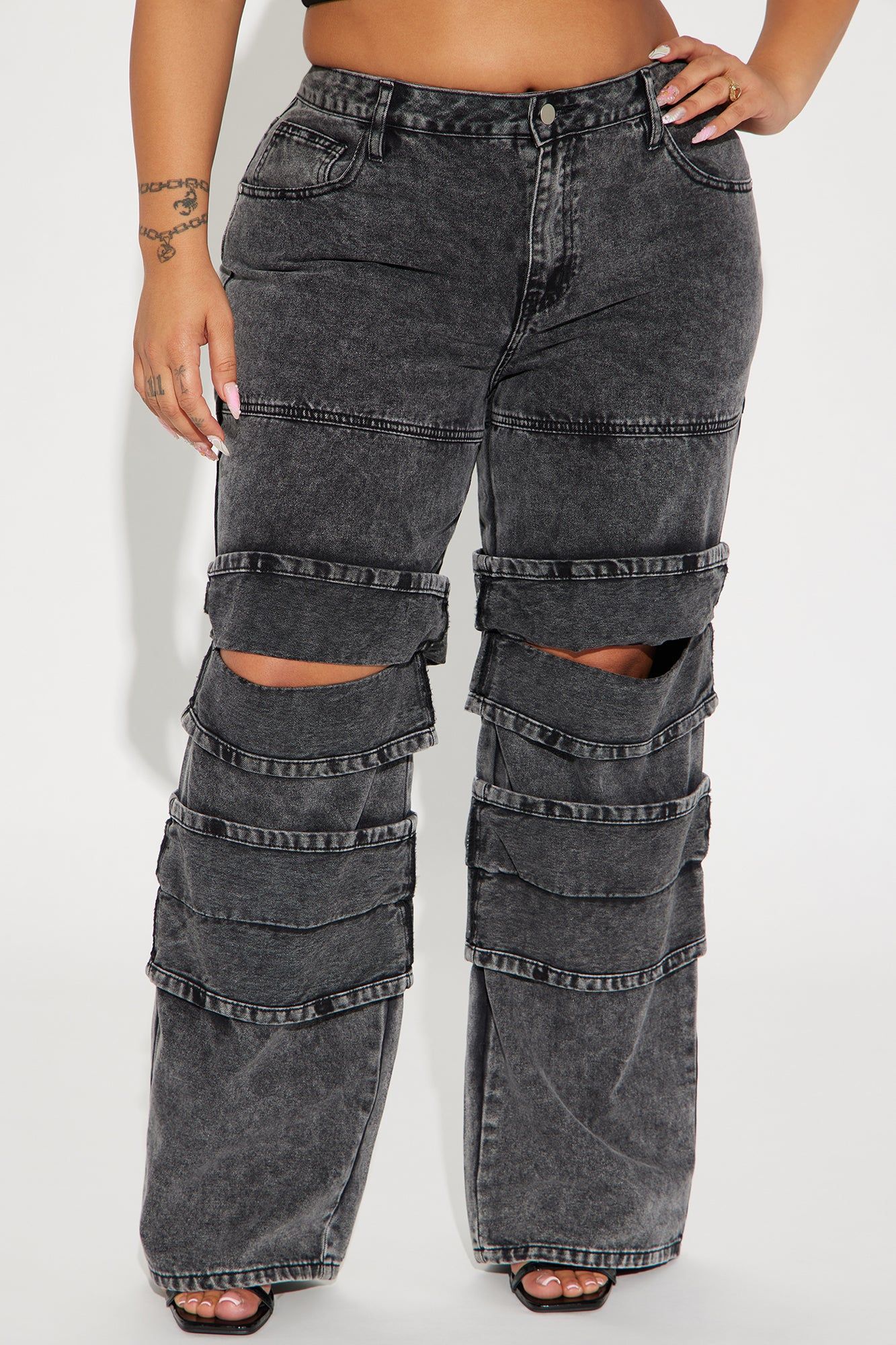 Don't Play Acid Wash Wide Leg Jeans - Black Wash sold by Fashion Nova product image thumbnail 5