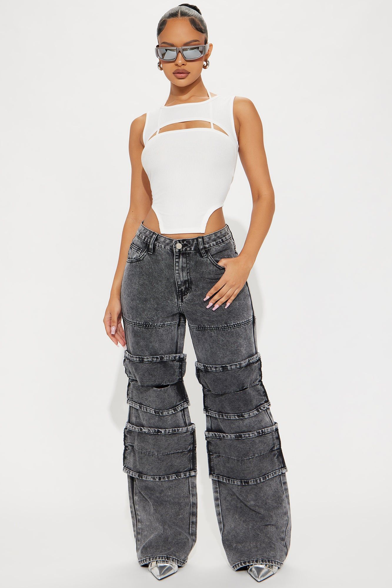Don't Play Acid Wash Wide Leg Jeans - Black Wash sold by Fashion Nova