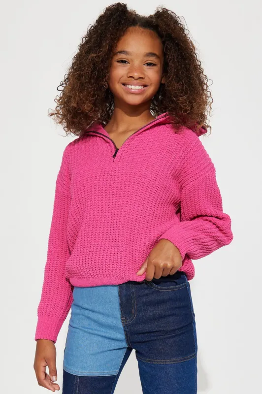 Mini Wrapped In Warmth Chenille Zip Sweater - Magenta made by Fashion Nova