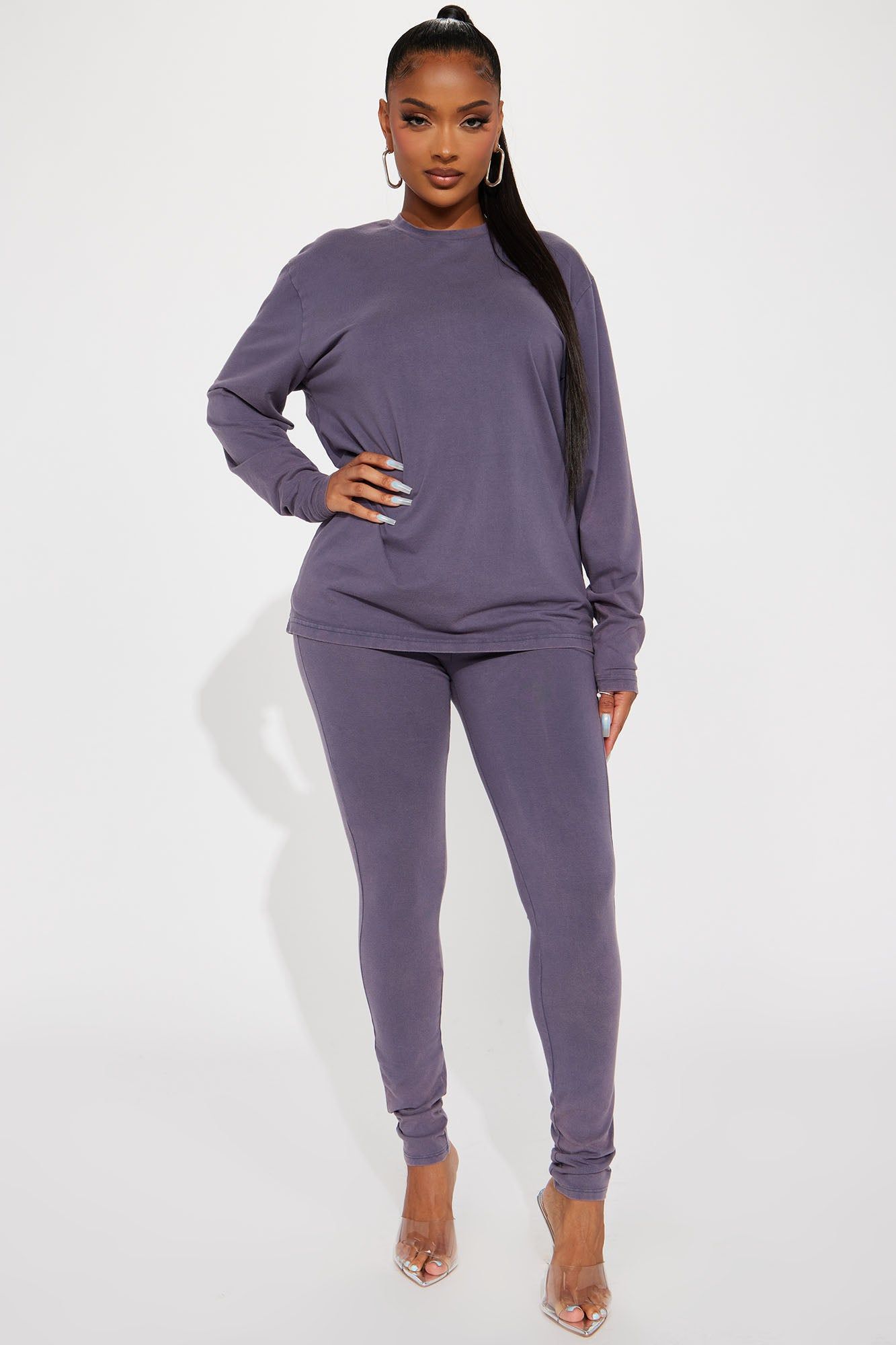 Stepping Out Mineral Wash Long Sleeve Legging Set - Navy sold by Fashion Nova