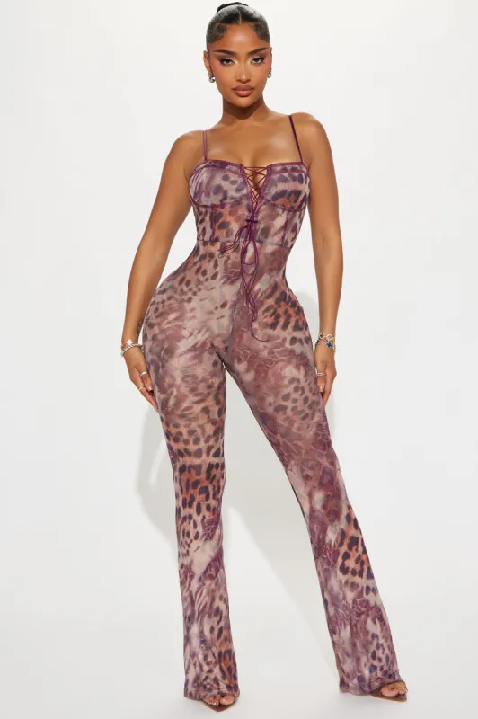 Wild Girl Mesh Jumpsuit - Purple/combo sold by Fashion Nova