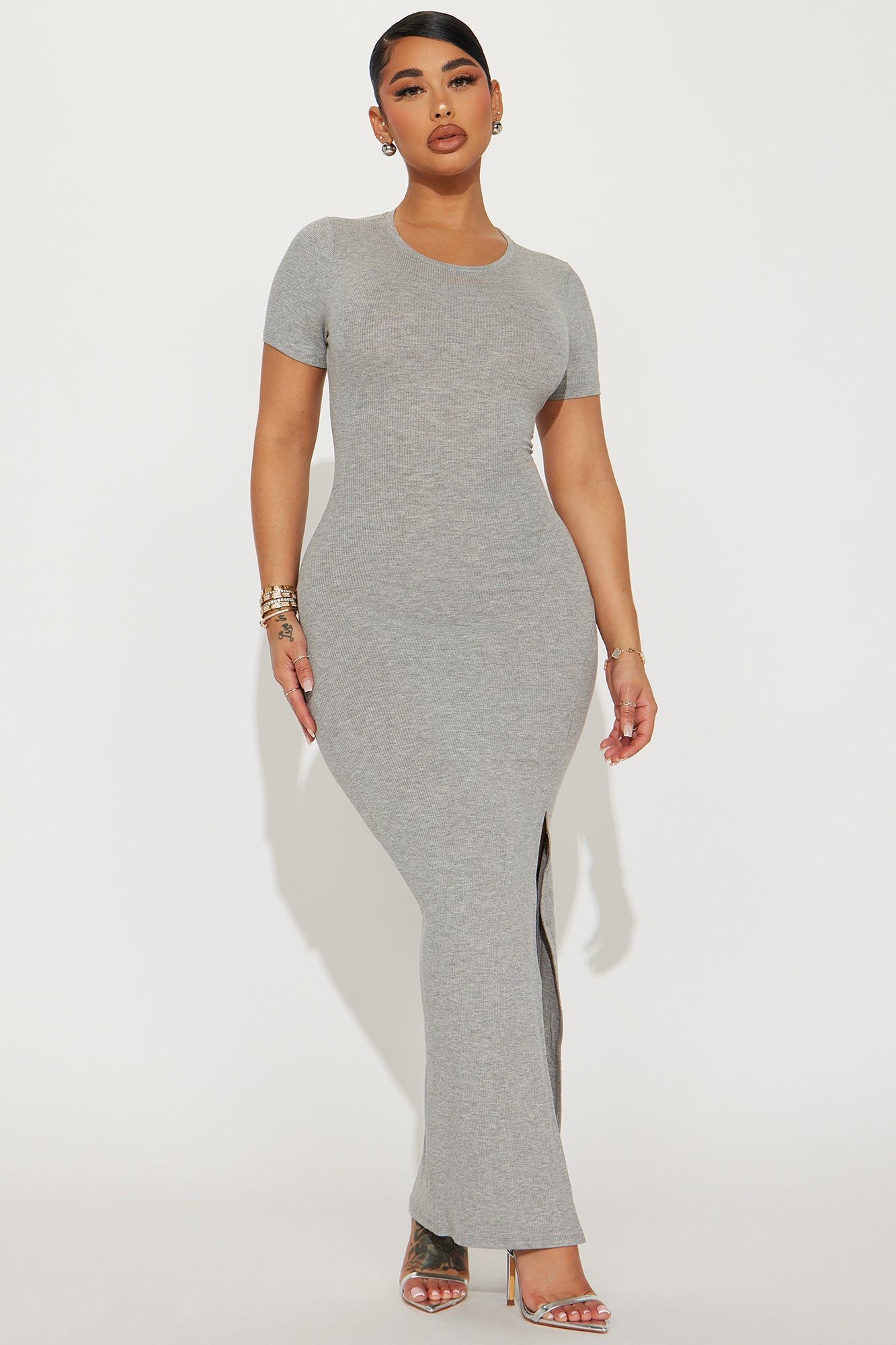Ember Ribbed Maxi Dress - Heather Grey sold by Fashion Nova