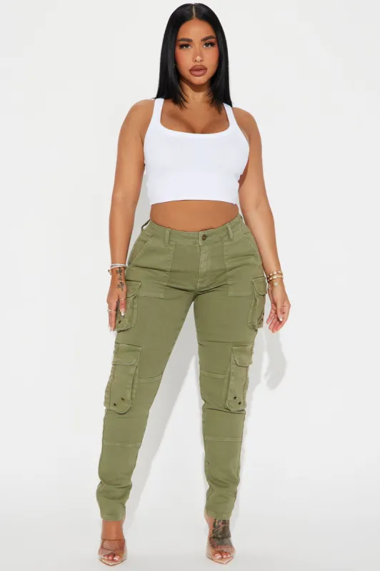 Mila Cargo Skinny Pant - Olive sold by Fashion Nova