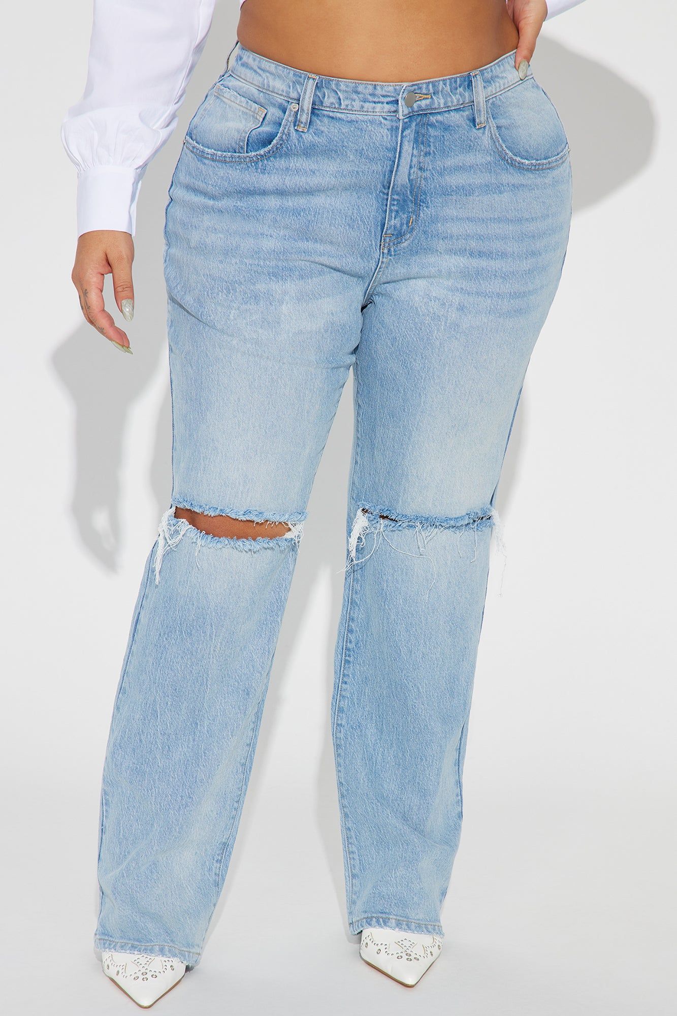 Playing Games Ripped Straight Leg Jeans - Medium Wash sold by Fashion Nova product image thumbnail 5