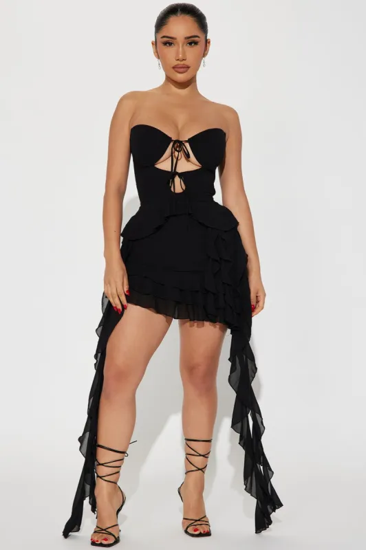 Linda Ruffle Mini Dress - Black sold by Fashion Nova