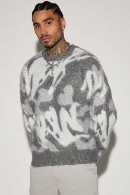 Fuzzy Swirl Colors Crewneck Sweater - Grey/combo sold by Fashion Nova