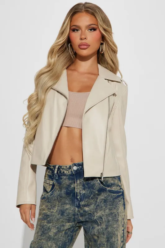 End Of The Road Faux Leather Jacket - Cream sold by Fashion Nova