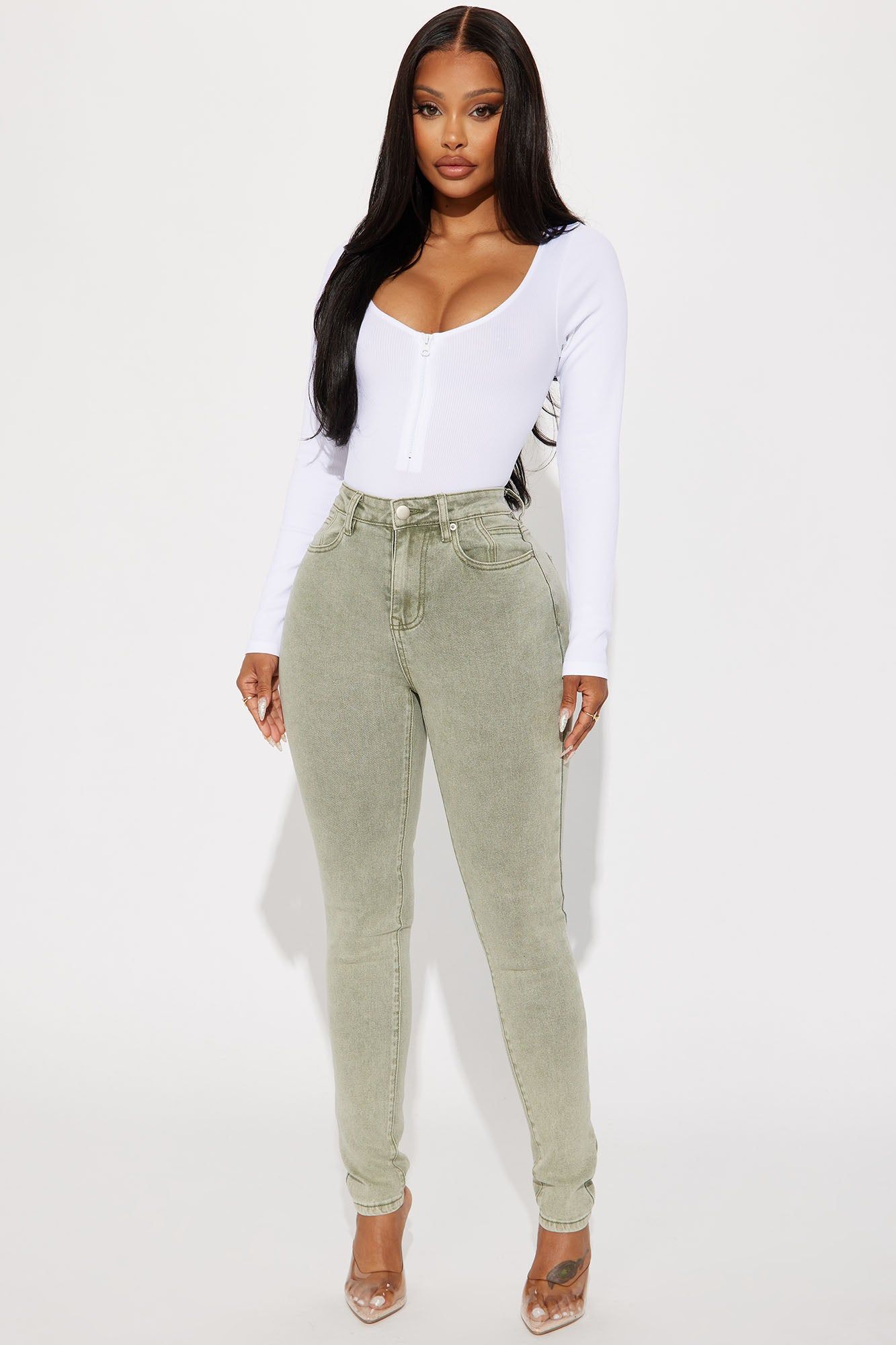Shape Up Sculpting Stretch Skinny Jeans - Green sold by Fashion Nova