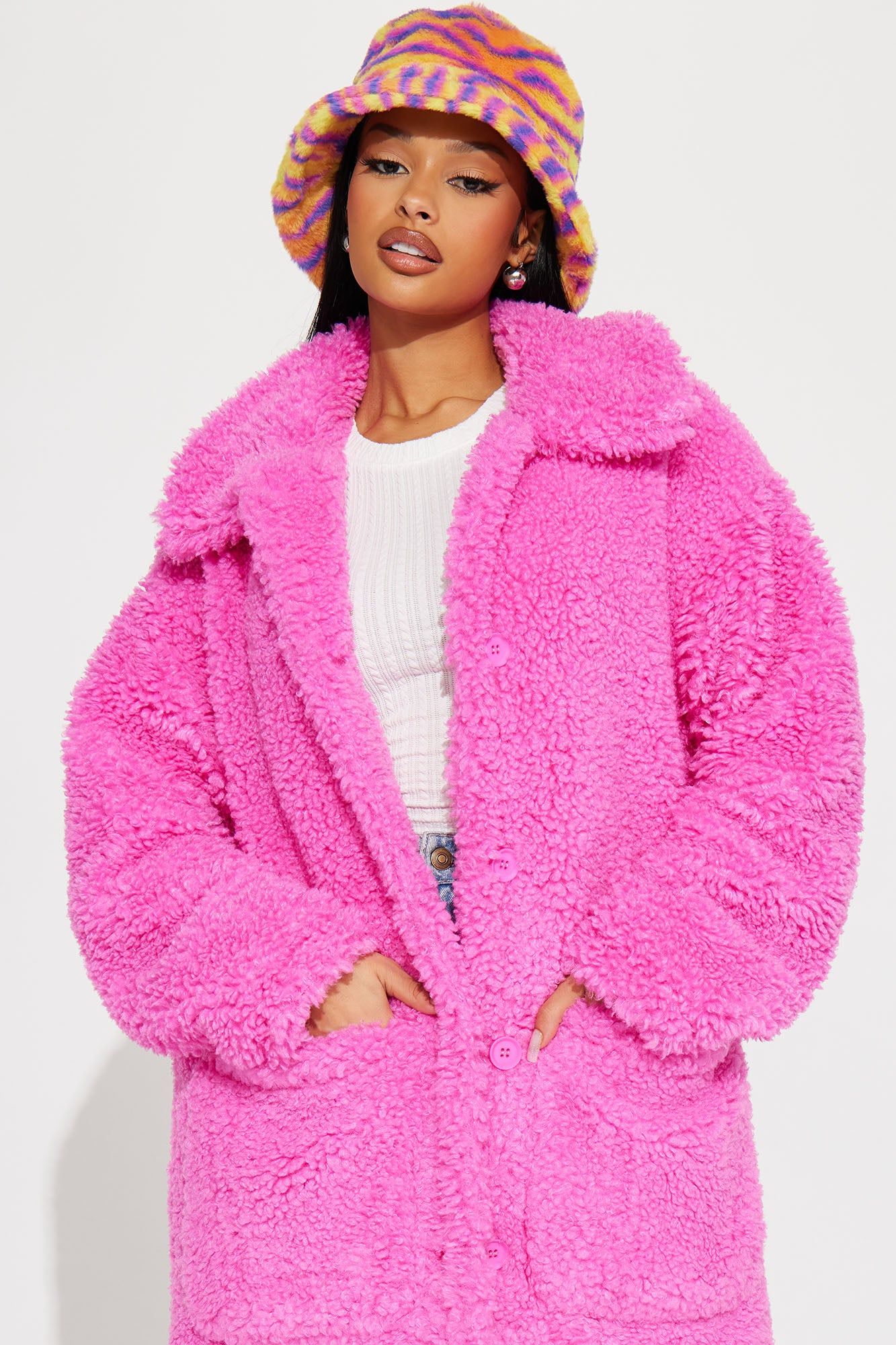 Cold Babe Faux Sherpa Coat - Fuchsia sold by Fashion Nova product image thumbnail 2