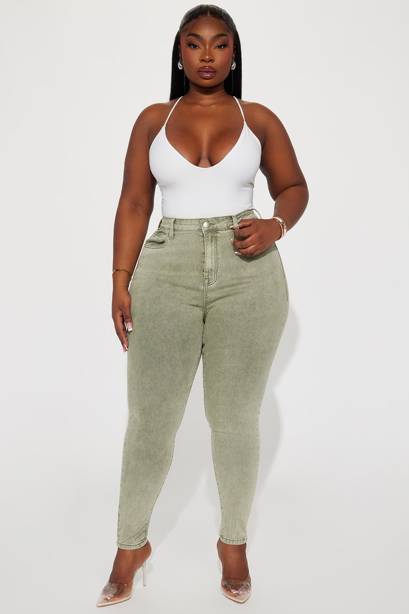 Shape Up Sculpting Stretch Skinny Jeans - Green sold by Fashion Nova product image thumbnail 5