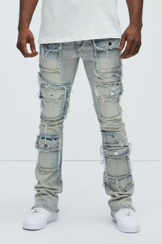Let's Go Fray Cargo Skinny Flare Jeans - Light Wash sold by Fashion Nova