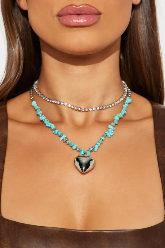 Sea You Later Love Layered Necklace - Silver/Blue made by Fashion Nova