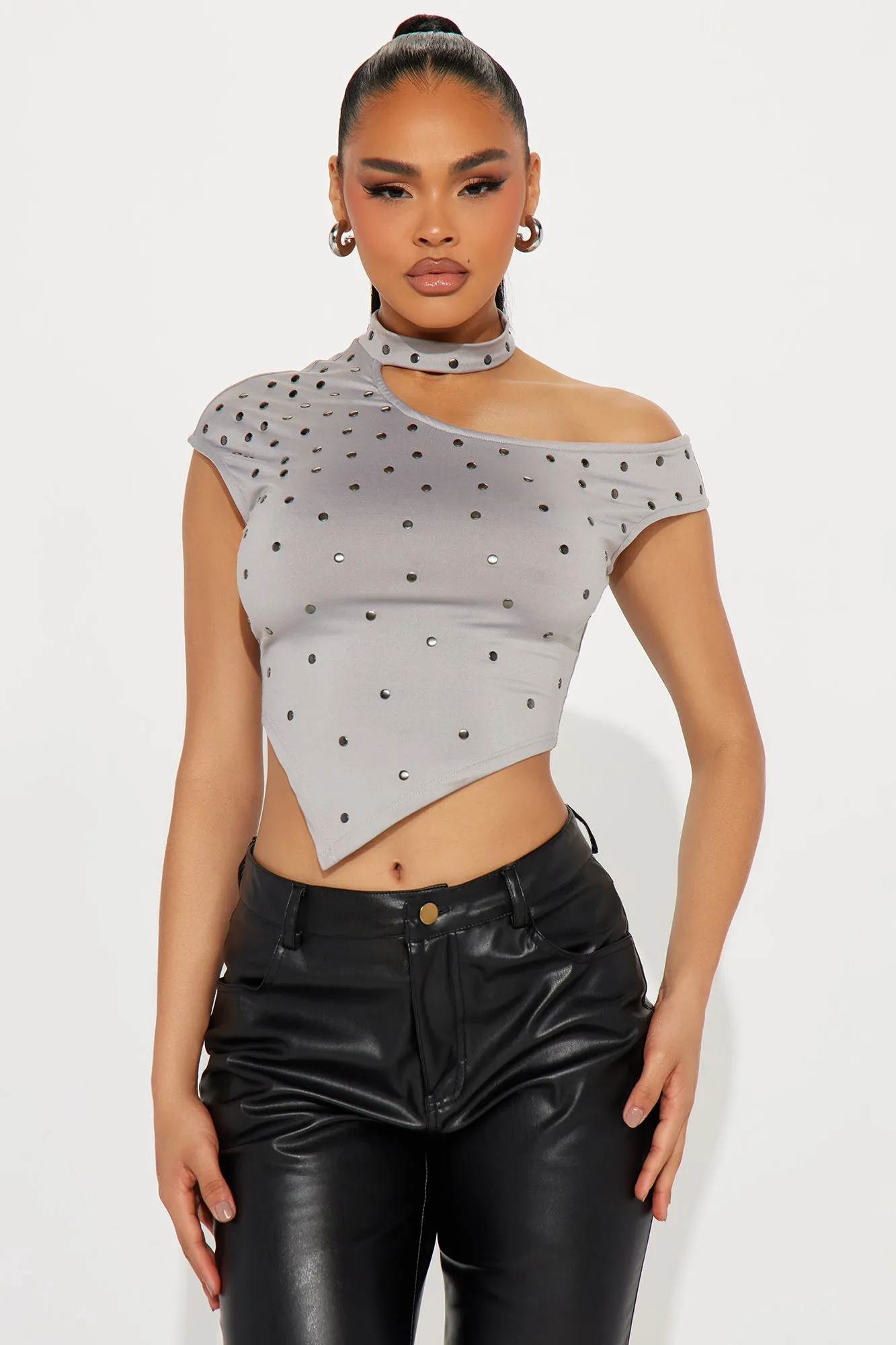 Kristin One Shoulder Top - Grey sold by Fashion Nova