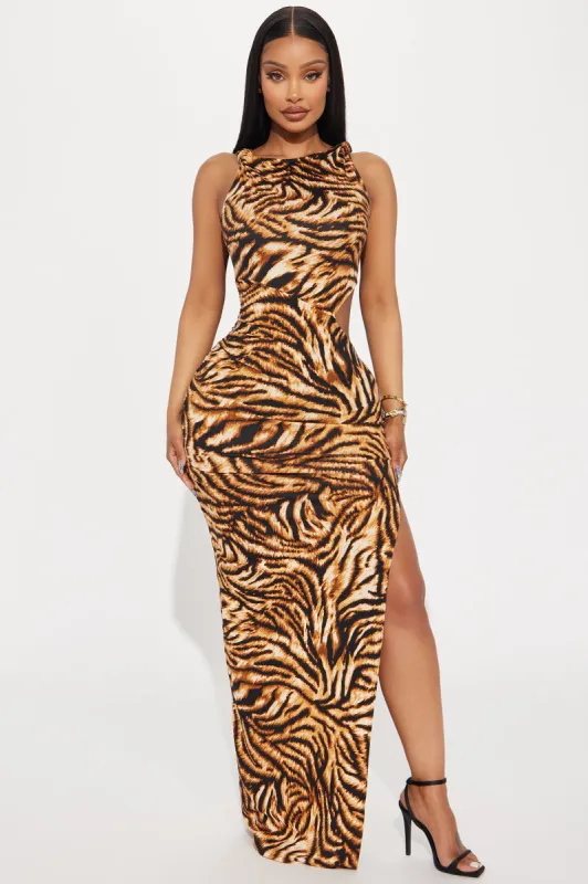 Dont Try Animal Print Maxi Dress - Black/combo sold by Fashion Nova