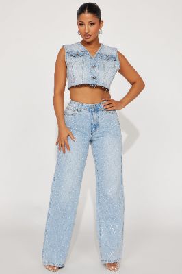 Shine Bright Denim Pant Set - Light Wash sold by Fashion Nova