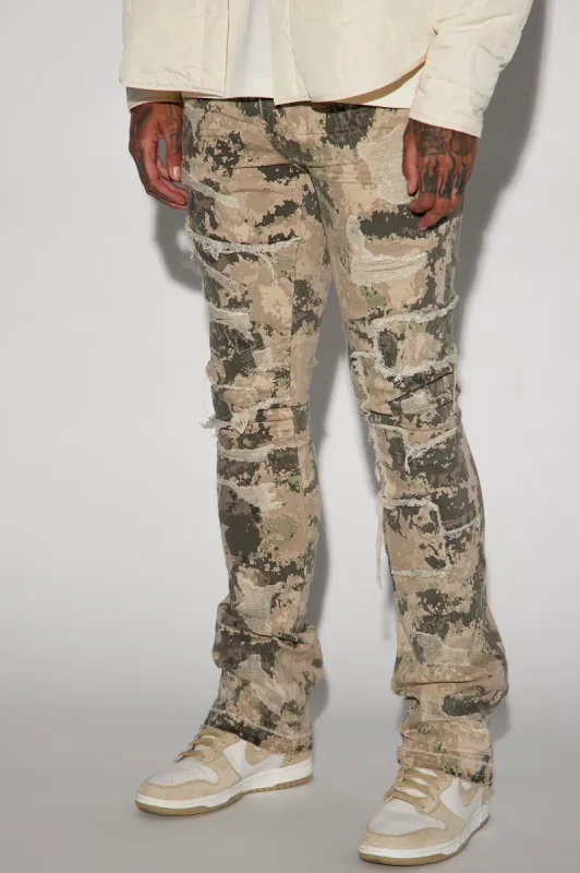 At The Moment Stacked Skinny Flare Pants - Green/combo sold by Fashion Nova