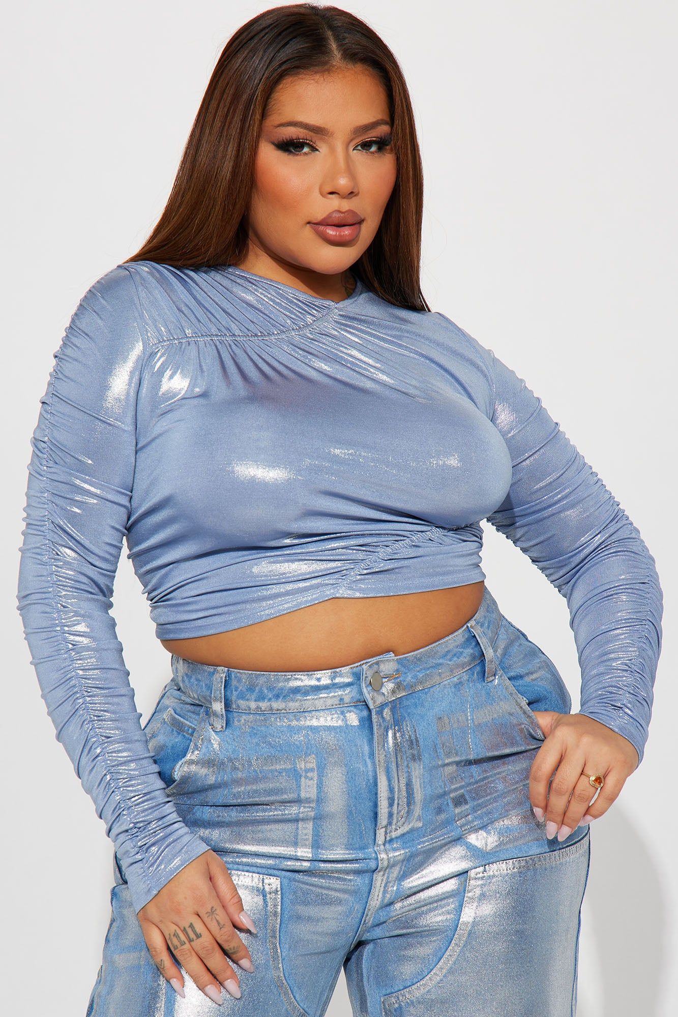 Glow The Extra Mile Iridescent Top - Light Blue sold by Fashion Nova product image thumbnail 4