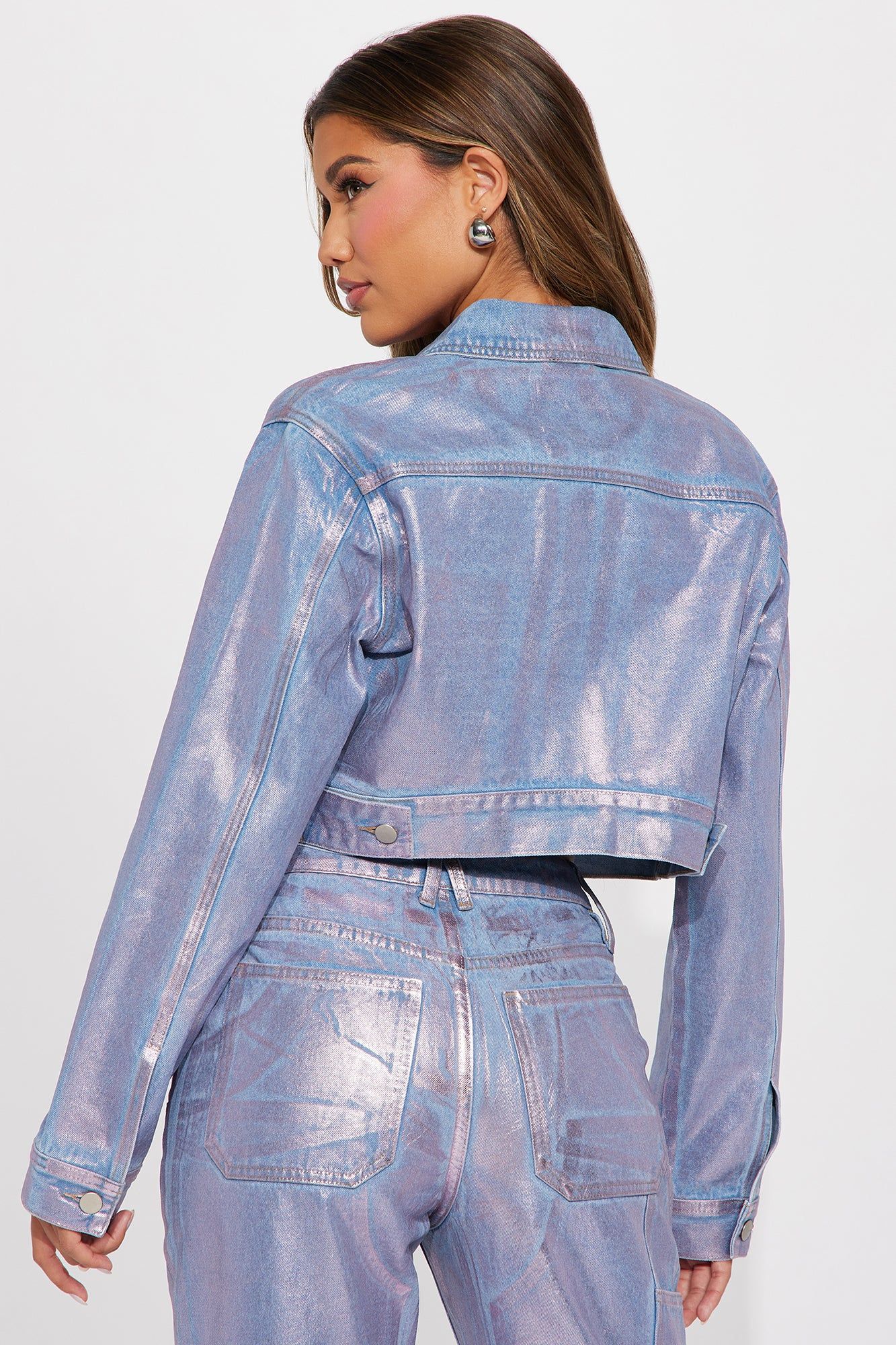 Big Time Magic Metallic Coated Denim Jacket - Pink sold by Fashion Nova product image thumbnail 3