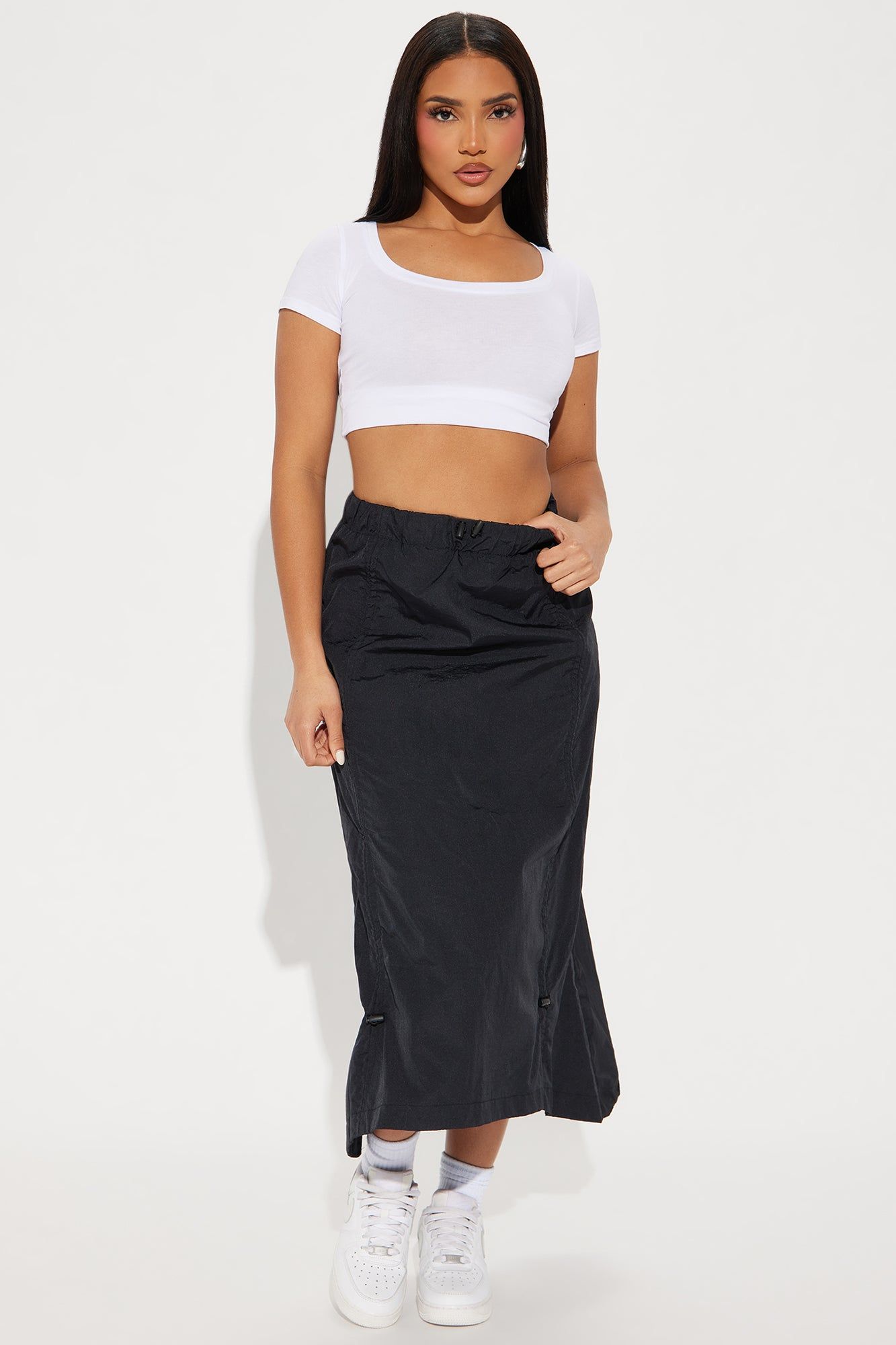 Breakaway Ruched Parachute Midi Skirt - Black sold by Fashion Nova