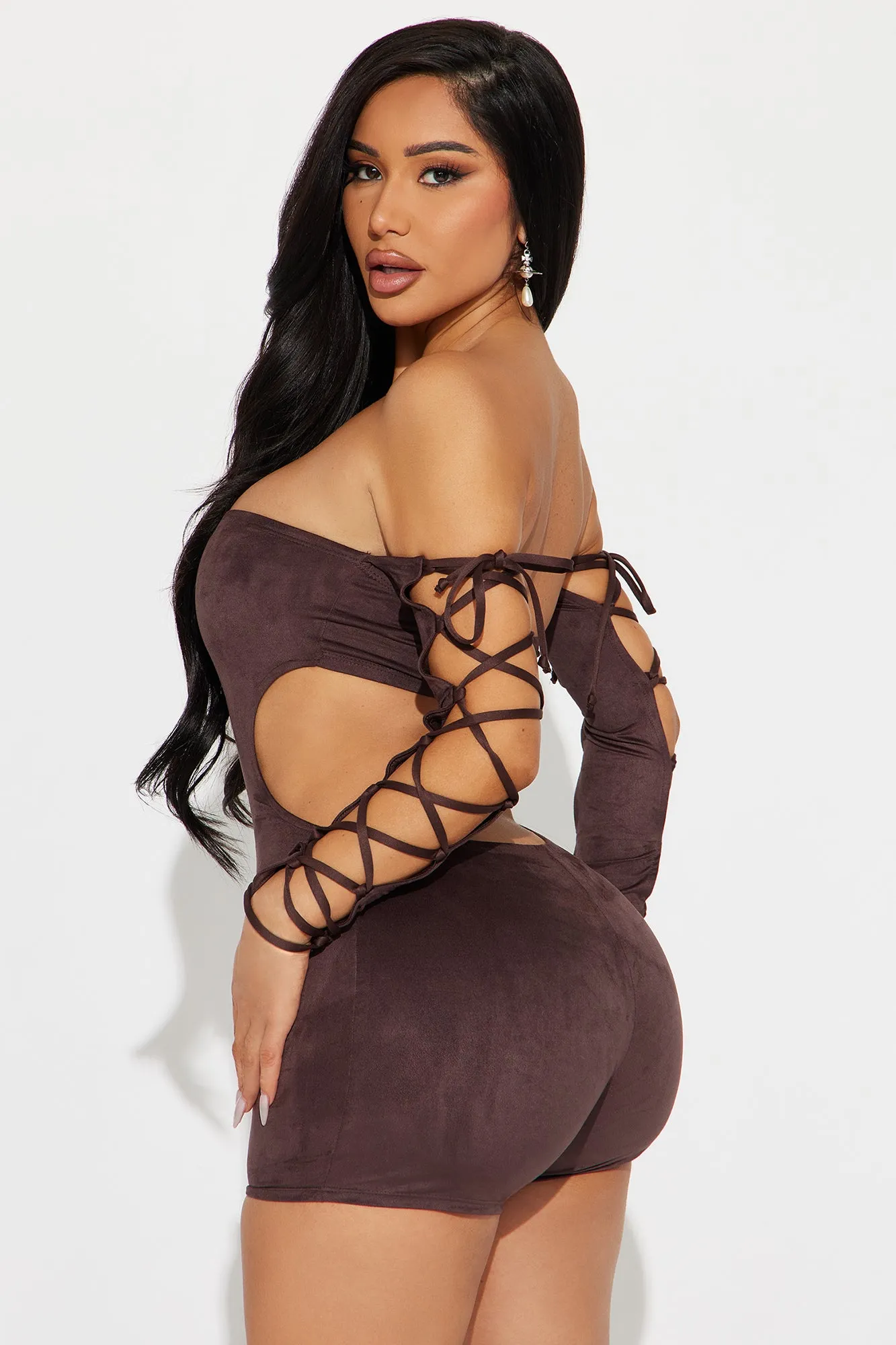 Other Side Faux Suede Romper - Brown sold by Fashion Nova product image thumbnail 2