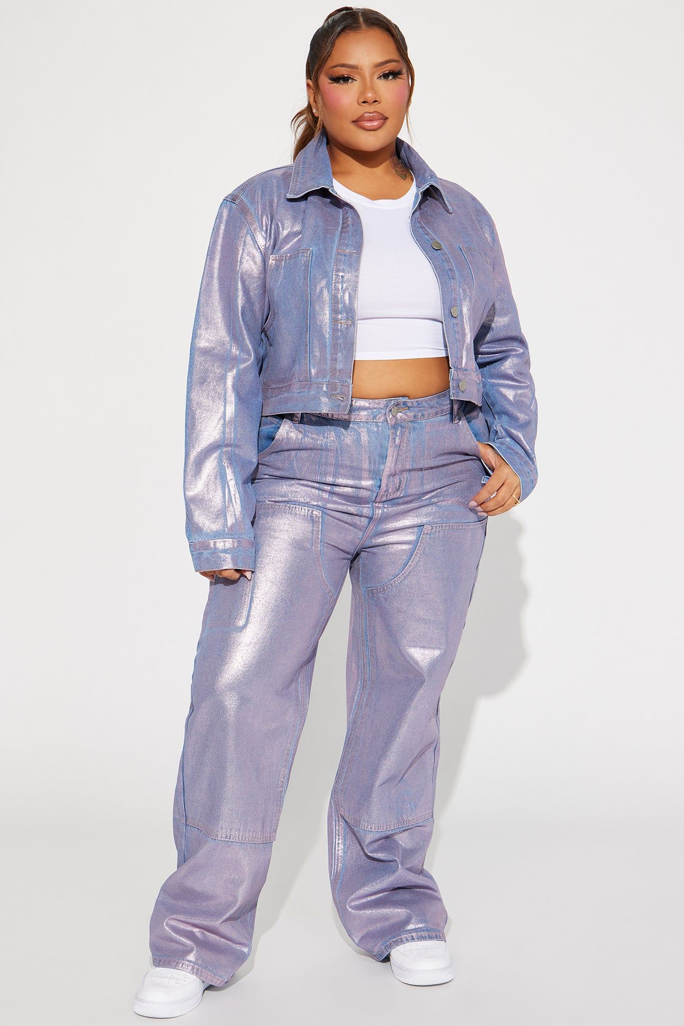 Big Time Magic Metallic Coated Denim Jacket - Pink sold by Fashion Nova product image thumbnail 5