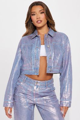 Big Time Magic Metallic Coated Denim Jacket - Pink sold by Fashion Nova