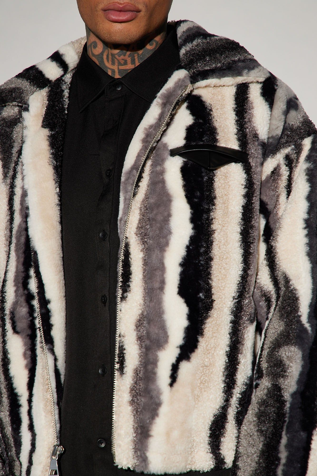 Fuzzy Feeling Cropped Jacket - Black/combo sold by Fashion Nova product image thumbnail 3